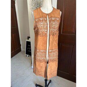 Colleen Lopez Women's Brown Lace and faux ultra Suede Long Vest/Duster XS
